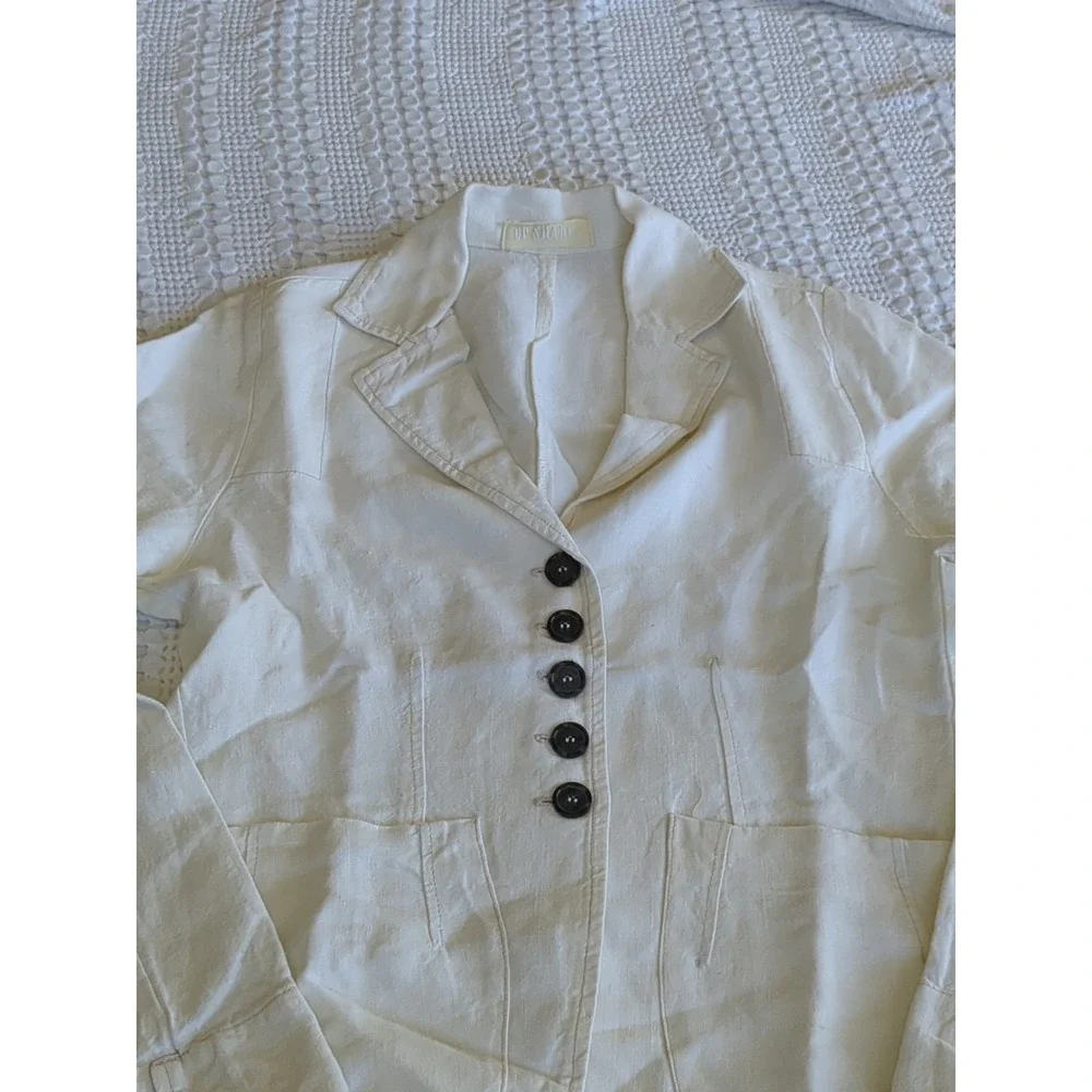 CP Shades 100% Linen Jacket Button USA Made‎ White Sz Medium Lagenlook